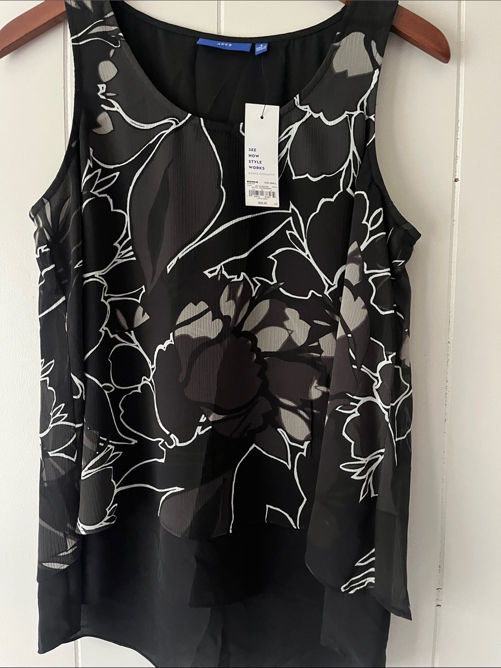 Apt. 9 Black and White Floral Layered Chiffon Tank